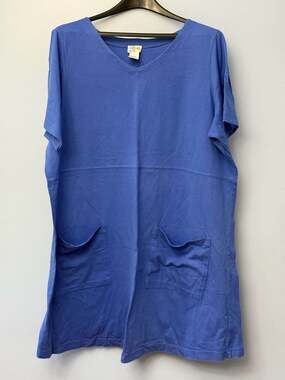 Brylane Beach Blue V-Neck Short Sleeve Pocket Tunic Top Sz L Style 28-1350-9